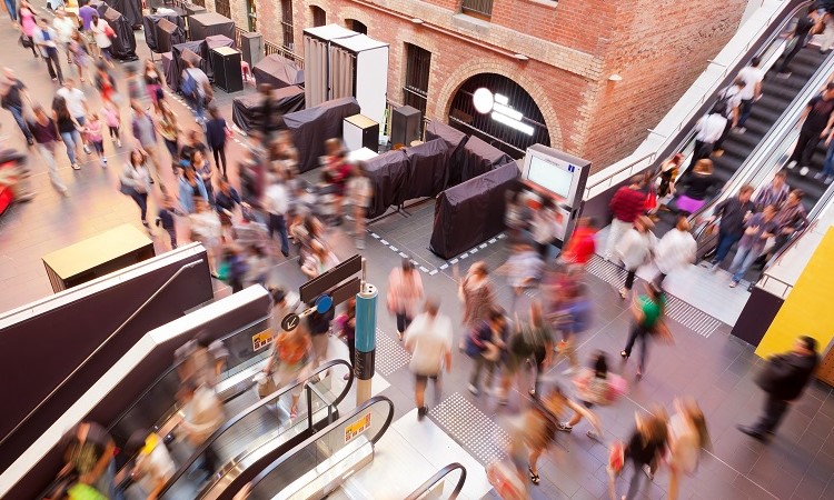 busy intersection inside Melbourne Central