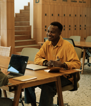 person at interview smiling
