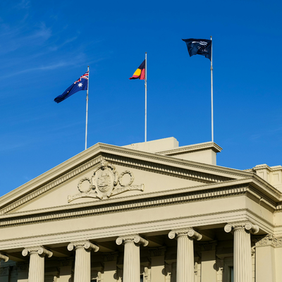Geelong Town Hall with Australian Flags Displayed