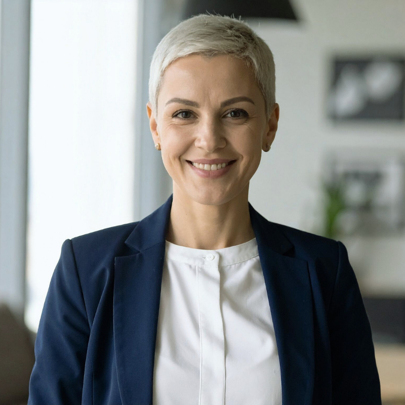 woman dressed professionally in corporate setting