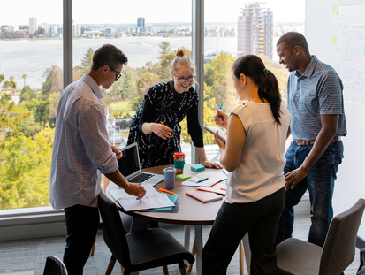 Work team talking around a table